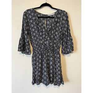 Abercrombie & Fitch Navy Print 3/4 Sleeve Faux Wrap Romper Size Small